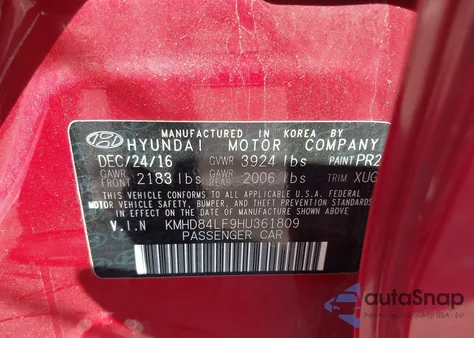 2017 Hyundai Elantra Value Edition from USA, damaged, VIN KMHD84LF9HU361809